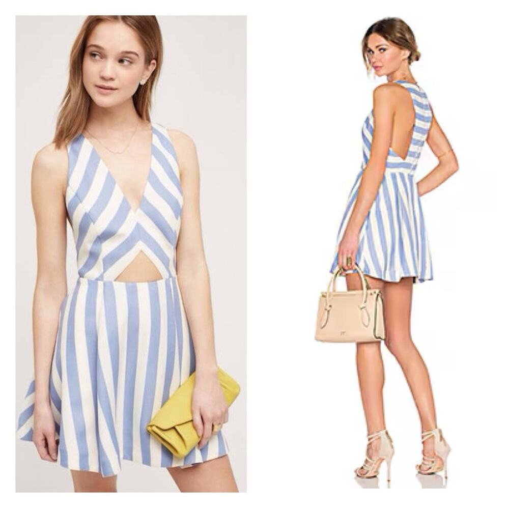 Lovers + Friends Blue and White Striped V-Neck Mini Dress